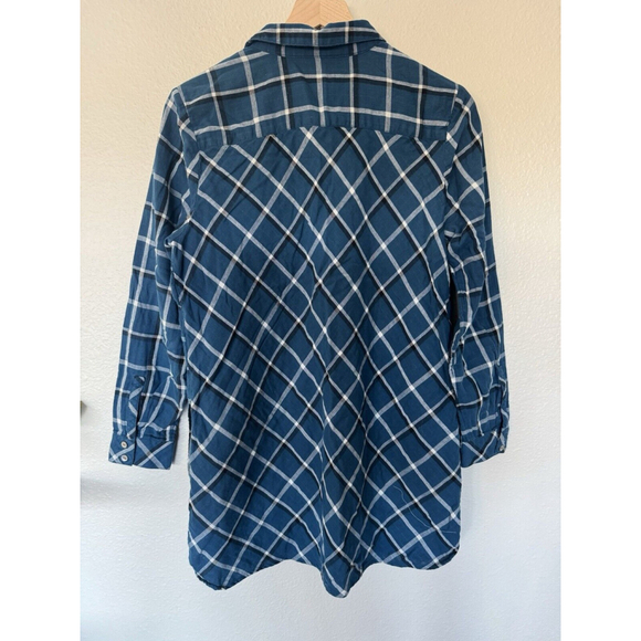 J Jill 100% Cotton Tunic Button Down Blue Plaid Flannel Feel Pockets - Picture 4 of 12